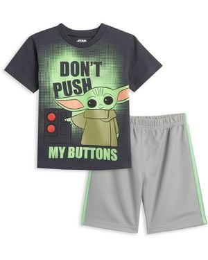 Star Wars Boys The Mandalorian Yoda T-shirt And Mesh Shorts Outfit Set - Gray