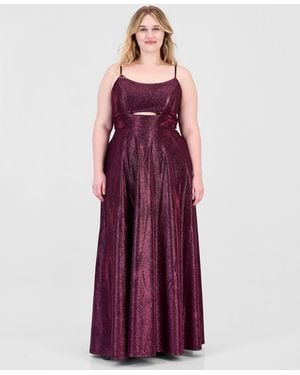 City Studios Trendy Plus Size Glitter Sleeveless Gown - Purple
