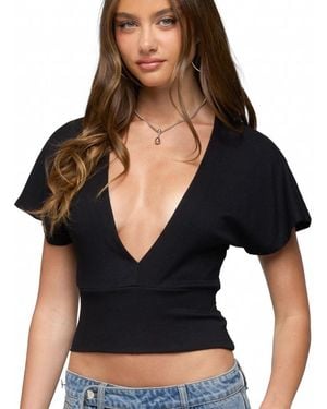 Edikted Mundy Deep V Neck Top - Black
