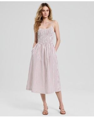 And Now This Scoop-neck Smocked Cotton Midi Dress - Pink