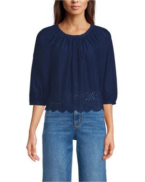 Lands' End Gathered Eyelet Top - Blue