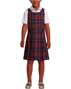 Lands' End School Uniform Girls Plaid Sweater Top Of Knee - Red