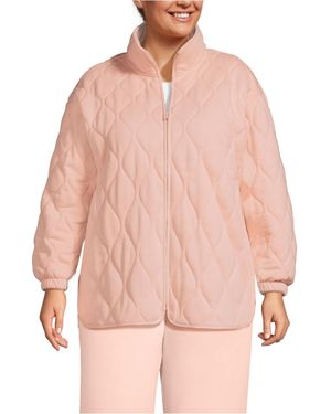 Lands' End Plus Size Raindefense Serious Sweats Quilted Full Zip Jacket - Pink