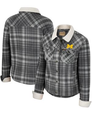 Colosseum Athletics X Wrangler Michigan Wolverines Plaid Polar Fleece Button-up Jacket - Gray