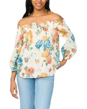 Cece Off-the-shoulder Printed Top - Blue