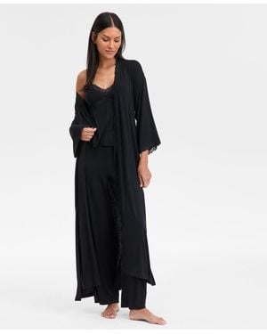 INC International Concepts Lace-trim Knit Robe - Black