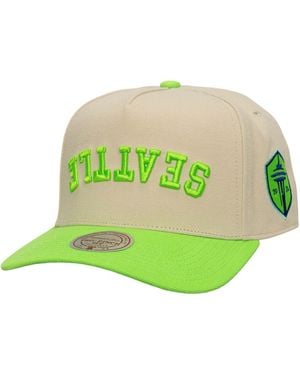 Mitchell & Ness Cream/rave Green Seattle Sounders Fc Upside Down Pro Pinch Snapback Hat