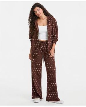 Rebel Veil Zippered Hoodie Wide Leg Pants - Brown