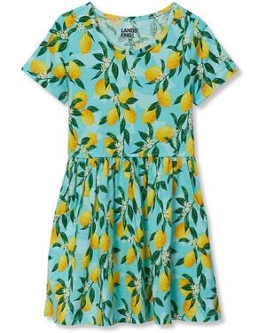 Lands' End Girls Short Sleeve Gathered Waist Jersey Dress - Green