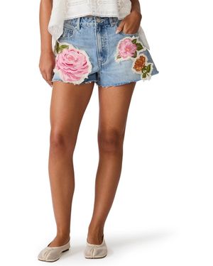 Steve Madden Lilien Printed Denim Shorts - Blue