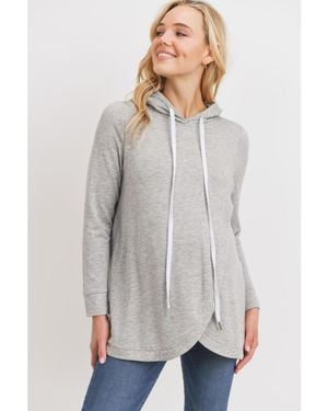 Hello Miss Maternity Crossover Drawstring Nursing Hoodie - Gray