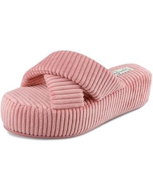 Jessica Simpson Ribbed Terry Cross Band Slide Platform Slipper - Pink