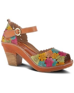 L'ARTISTE Avnia Hand-painted Peep-toe Ankle-strap Sandals - Brown