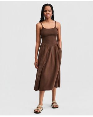 And Now This Petite Beaded Strap Smocked Midi Dress - Brown