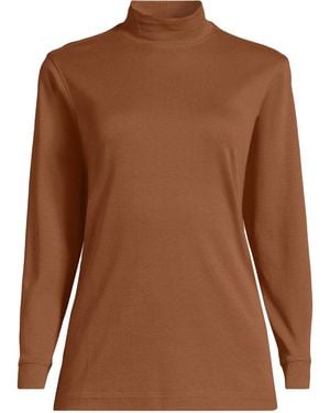 Lands' End Plus Size Relaxed Cotton Long Sleeve Mock Turtleneck - Brown