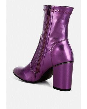 Rag & Co Tirana Metallic Pleather Sock Boots - Purple