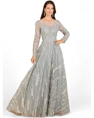Lara Long Sleeve Illusion Neck Gown - Gray