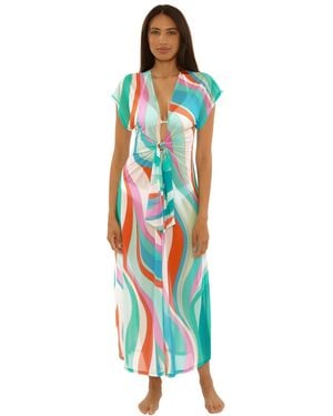Trina Turk Tie-front Mesh Maxi Swim Dress - Blue
