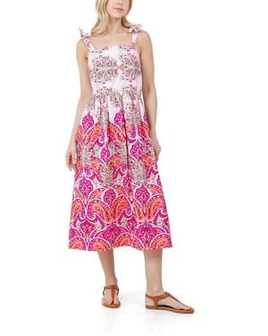 Fever Sleeveless Bow Tie Straps Midi Dress - Pink
