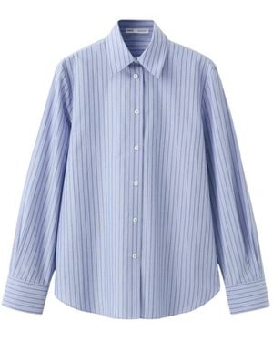 Mango Pinstripe Button-up Shirt - Blue