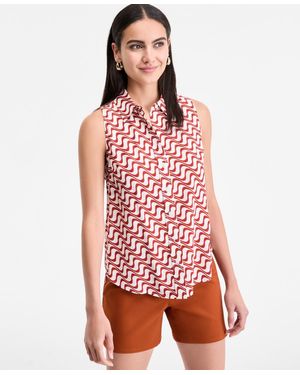 INC International Concepts Printed Sleeveless Shirt - Red