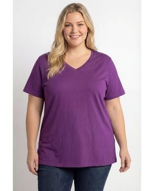 Woman Within Plus Size Perfect Short-sleeve V-neck Tunic - Purple