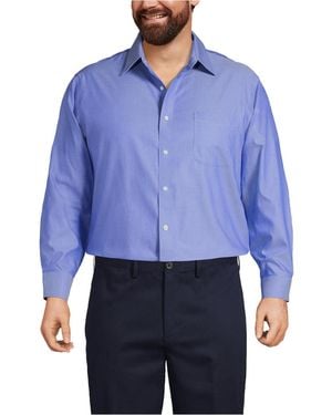Lands' End Big & Tall Traditional Fit Solid No Iron Supima Pinpoint Straight Collar Dress Shirt - Blue