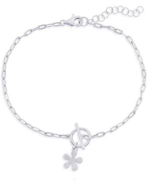 Simona Sterling Flower Charm Paperclip toggle Bracelet - Metallic