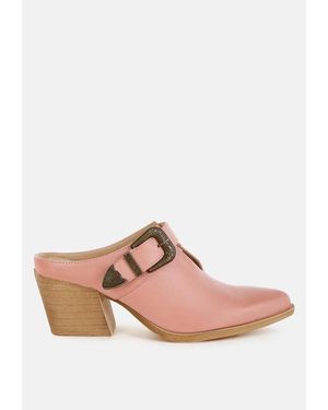 Rag & Co Holler Carved Buckle Statement Mules - Pink