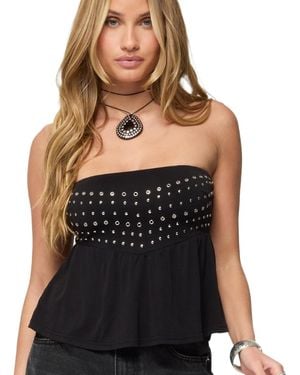 Edikted Alease Stud & Grommet Strapless Top - Black