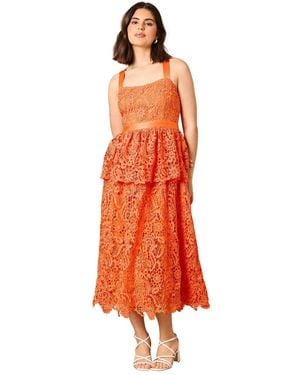 Oasis Cross Strap Tiered Lace Midi Dress - Orange