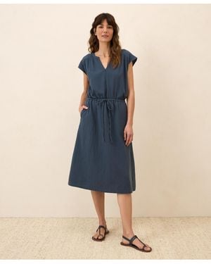 Pact Organic Cotton Coastal Double Gauze Tiered Midi Dress - Blue