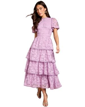 Coast Tiered Lace Midi Dress - Pink