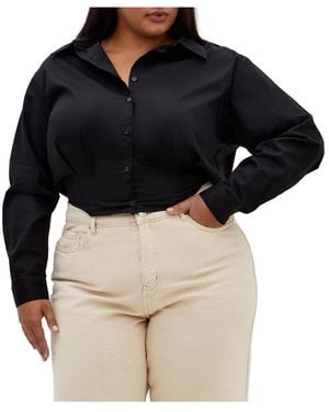 City Chic Plus Size Classic Crop Shirt - Black