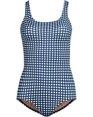 Lands' End Tugless Low Leg One Piece Swimsuit - Blue