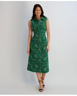 Kensie Novelty Corded Woven Collared Midi Dress - Green
