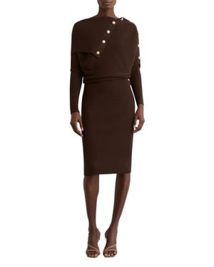 Reiss Draped Off-shoulder Rib-knit Dress - Brown