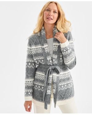 Style & Co. Fair Isle Belted Cardigan - Gray