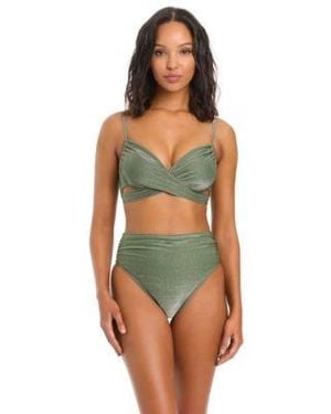 BarIII Shimmer Core Solids Ots Wrap Demi Bra High Rise Bottoms - Green