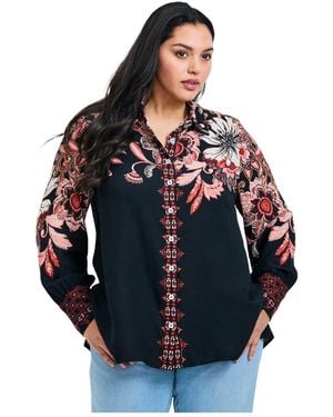 Avenue Plus Size La Luna Button Down Shirt - Blue