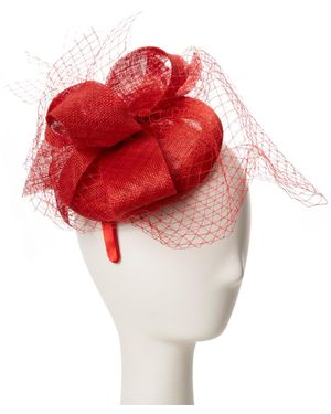August Accessories Sinamay Bow Net Fascinator Hat - Red