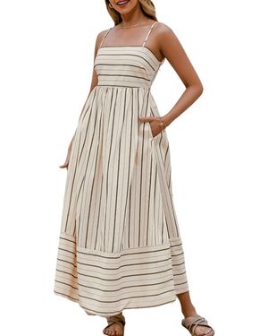 CUPSHE Beige Striped Sleeveless Square Neck Maxi Beach Dress - Natural