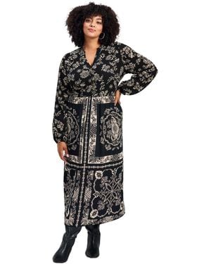 Avenue Eliana Scarf Placement Print Dress - Black