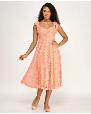Seni & Cade Twist Front Tie Shoulder Midi Dress - Pink
