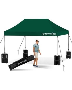SereneLife Pop Commercial Instant Shelter 10x15 Ft Waterproof Polyester Tent Portable Wheeled Carry Sand Bag Forest Green