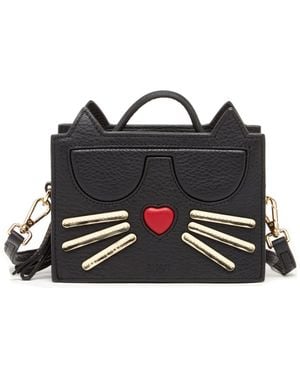Susu Pebble Leather Cat Crossbody Bag Cute Top Handle Purse Small Shoulder Handbag - Black