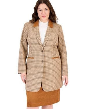 Tahari Asl Plus Size Plaid Long-sleeve Blazer - Natural