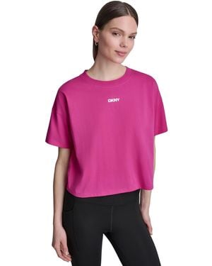 DKNY Metallic Bubble Logo Drop Shoulder Pull-on T-shirt - Pink