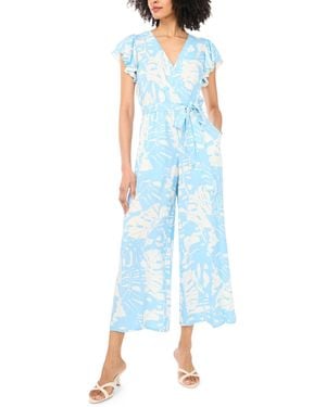 SAM & JESS Printed Tie-waist Flutter-sleeve V-neck Jumpsuit - Blue