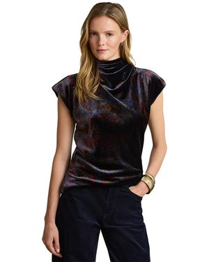 Ralph Lauren Paisley-print Velvet Mockneck Blouse - Black